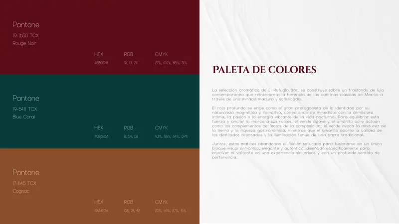 El Refugio Bar: Paleta y sistema de color